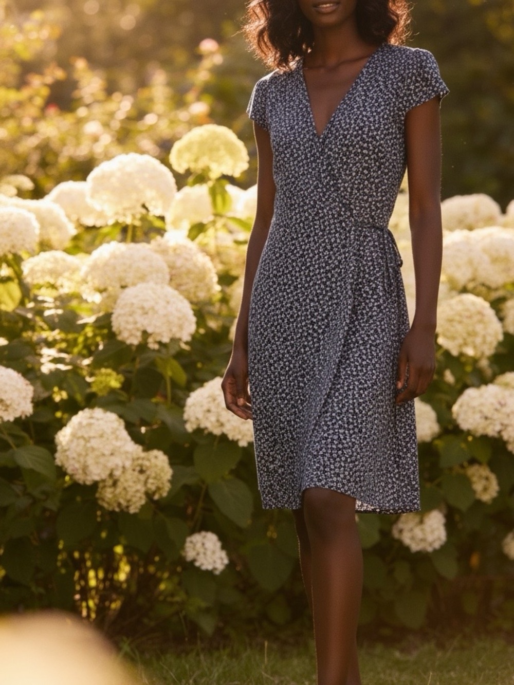 Brandy Melville Navy Floral Wrap Midi Dress